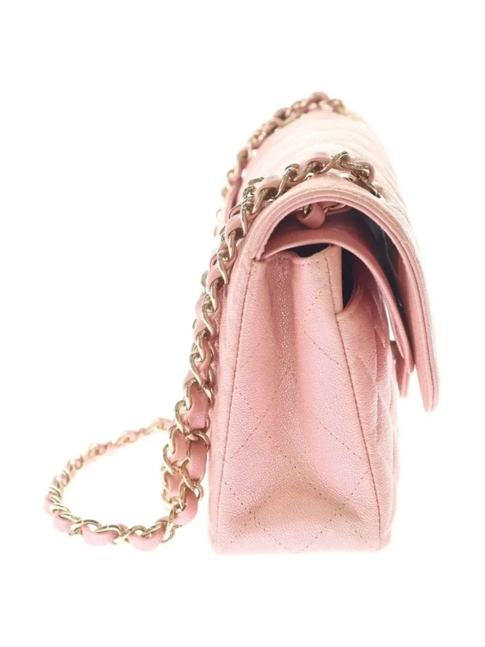 Chanel Quilted 23 Double Flap Chain Shoulder Bag Indescent Pink Caviar Leather